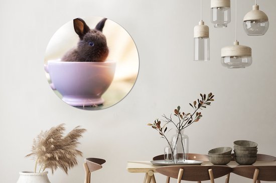 WallCircle - Cercle mural ⌀ 90 - Lapin - Bébé - Tasse à thé - Tableaux ronds salon - Plaque murale ronde - Décoration murale murale cercle - Décoration chambre intérieure - Décoration murale murale cercle mural - Accessoires de maison