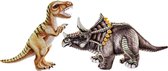 Set van 2x pluche speelgoed knuffels dinosaurussen T-Rex en Triceratops - Prehistorische knuffeldieren