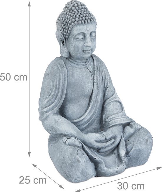 relaxdays statue de Bouddha - hauteur 50 cm - décoration de jardin - statue de jardin - statue de Bouddha - assise Gris clair