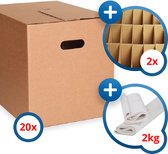 Verhuisdozen - Budget - 20 stuks - 2kg papier - 2 vakverdeling - 58 liter - Klikklak® - autolock/zelfsluitend