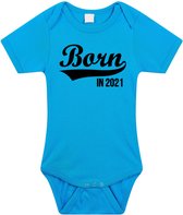 Born in 2021 tekst baby rompertje blauw jongens - Kraamcadeau - 2021 geboren cadeau 80 (9-12 maanden)