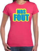 Mrs. Fout t-shirt roze met blauw/gele opdruk voor dames - fout fun tekst shirt / outfit 2XL