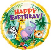 Folie cadeau sturen helium gevulde ballon Gefeliciteerd/Happy Birthday jungle dieren 45 cm - Folieballon verjaardag versturen/verzenden