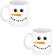 4x stuks cadeau kerstmok wit Sneeuwpop - 300 ml - keramiek - mok / beker - Kerstmis - kerstcadeau