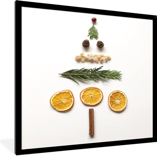 Photo en cadre - Sapin de Noël formé par cadre photo alimentaire séché noir sans passe-partout 40x40 cm - Affiche sous cadre (Décoration murale salon / chambre)