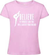 Sparkle&Dream - T-Shirt \'Believe and achieve\' Roze - S -  voor turnen en gymnastiek