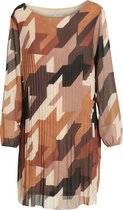 Cassis - Female - Geplooide rechte jurk met pied-de-pouleprint  - Caramel