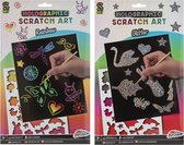 Dessins à gratter pour enfants - Glitter - Scratch Art - 4 pièces - Y compris le stylo en bois - Y compris les pochoirs