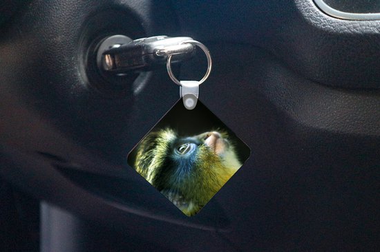Porte-clés Animaux - Gros plan d'un singe sur fond noir Porte-clés plastique - Porte-clés carré avec photo