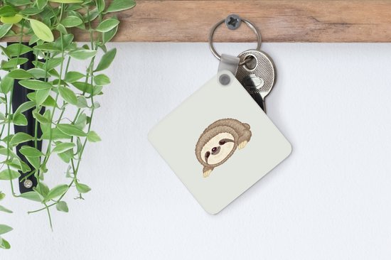 Porte-clés Illustration pour enfants Paresseux - Illustration pour enfants d'un paresseux endormi Porte-clés plastique - Porte-clés carré avec photo