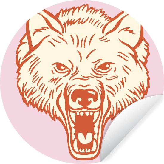 Behangcirkel - Wolf - Roze - Roofdier - 140x140 cm - Muurcirkel - Zelfklevend - Ronde Behangsticker