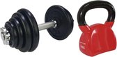 Tunturi - Fitness Set - Halterset 15 kg incl 1 Dumbbellstang - Kettlebell 10 kg