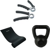 Tunturi - Fitness Set - Kettlebell 12 kg - Fitnessmat 160 x 60 x 0,7 cm - Knijphalters 2 stuks