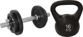 Tunturi - Fitness Set - Halterset 10 kg incl 1 Dumbellstang - Kettlebell 16 kg