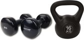Tunturi - Fitness Set - Vinyl Dumbbell 2 x 5 kg - Kettlebell 16 kg