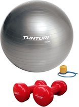 Tunturi - Fitness Set - Vinyl Dumbbell 2 x 3 kg  - Gymball Zilver 75 cm