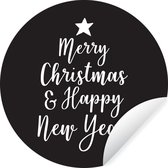 Noël citation Joyeux Noël et Happy année sur fond noir autocollant papier peint cercle mur - ⌀ 120 cm - peinture ronde - cercle de papier peint - cercle de mur - cercle vivant - auto-adhésif découpe et rond