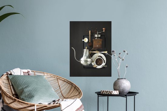 Stickers Stickers muraux - Pose à plat d'articles de café traditionnels avec des grains de café - 30x40 cm - Feuille adhésive