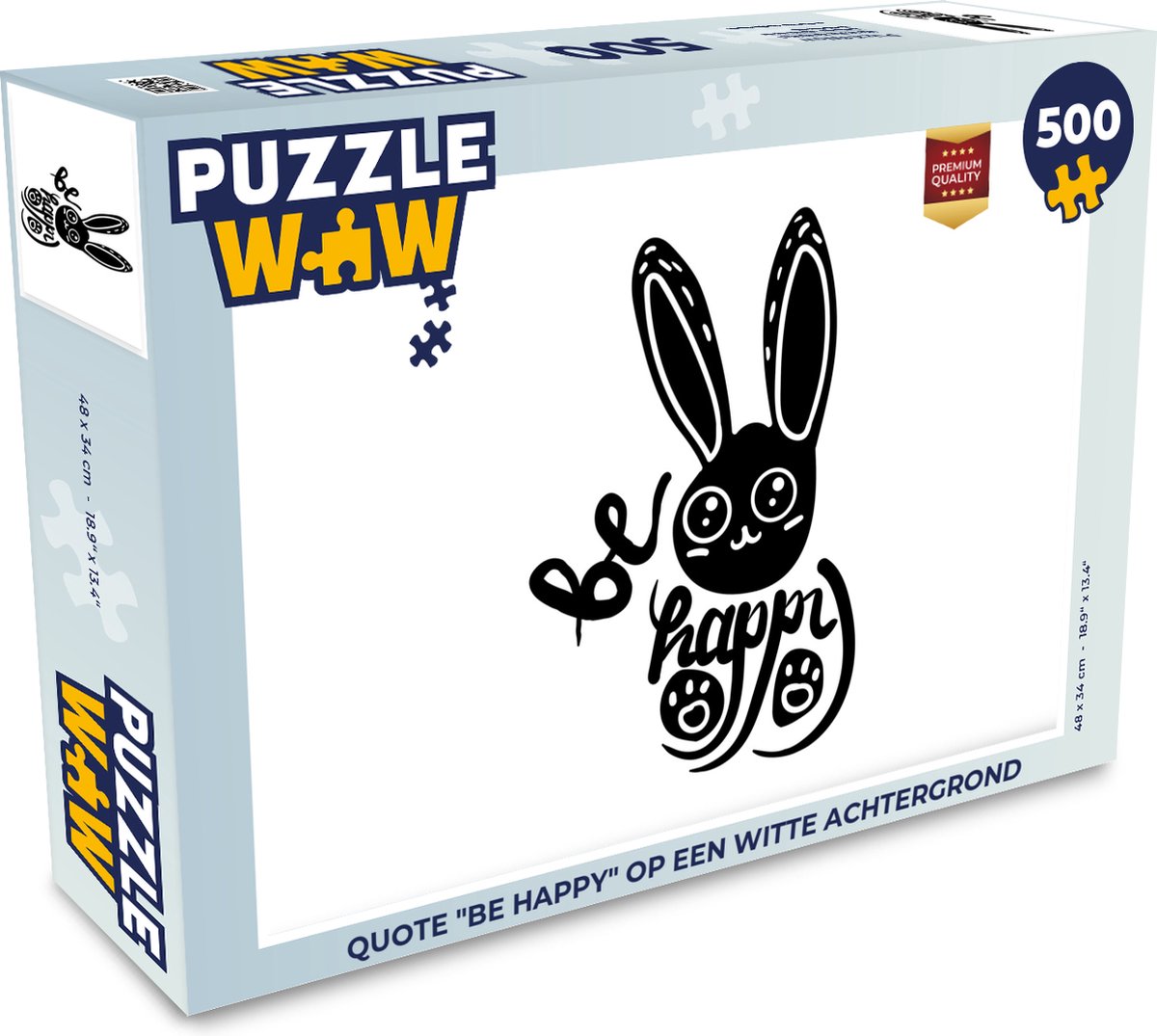 Afbeelding van product PuzzleWow  Puzzel Quotes - Be Happy - Zwart - Spreuken - Wit - Legpuzzel - Puzzel 500 stukjes