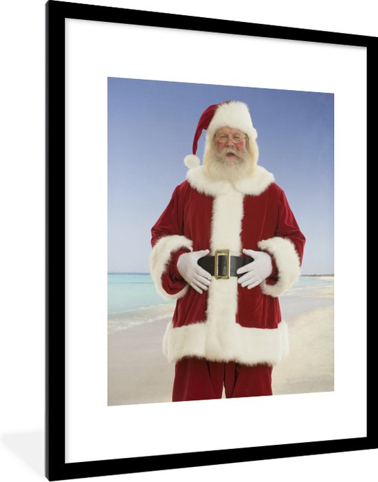 Fotolijst incl. Poster - De kerstman lacht bij een strand met een grijze hemel - 60x80 cm - Posterlijst - Kerstmis Decoratie - Kerstversiering - Kerstdecoratie Woonkamer - Kerstversiering - Kerstdecoratie voor binnen - Kerstmis