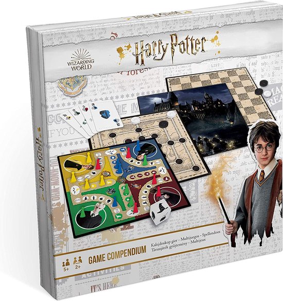 Harry Potter - 4-in-1 Spellendoos - Molenspel - Dammen - Ludo (Mens-Erger-Je-Niet) - Kaartspel - Bordspel Verzameling - Game Compendium