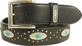 Riem Sendra 1102 Zwart Femmes Hommes Ceinture Handgemaakt Die Cut Stars Conchos avec Turquiose Boucle Interchangeable Cowboy Western Ibiza Gipsy 4cm Large Unisexe Jeans Ceinture En Cuir Véritable Taille 105