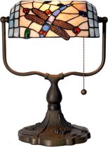 Tiffany Tafellamp 27*20*36 cm E27/max 1*60W Blauw, Bruin Metaal, Glas vlinder Tiffany Bureaulamp Tiffany Lampen