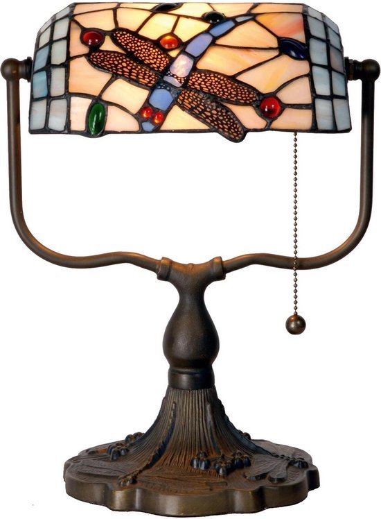 Tiffany Tafellamp 27*20*36 cm E27/max 1*60W Blauw, Bruin Metaal, Glas vlinder Tiffany Bureaulamp Tiffany Lampen