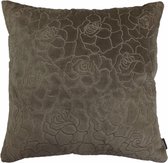 Hoyz | Rose Embroidery Taupe Kussen | 45 X 45 | Sierkussen Voor Woonkamer Of Slaapkamer