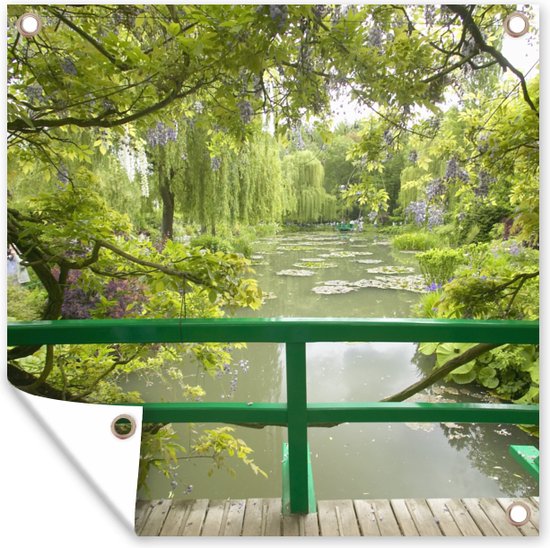 Toile jardin Vue sur l'eau depuis le pont japonais dans le jardin de Monet à Giverny - 100x100 cm