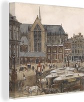 Canvas Schilderij De Dam te Amsterdam - Schilderij van George Hendrik Breitner - 20x20 cm - Wanddecoratie