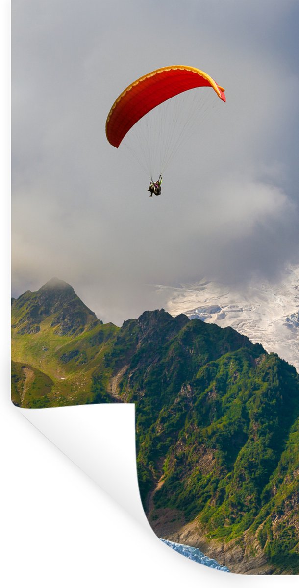 Muurstickers - Sticker Folie - Alpen - Paragliding - Sneeuw - 60x120 cm - Plakfolie - Muur