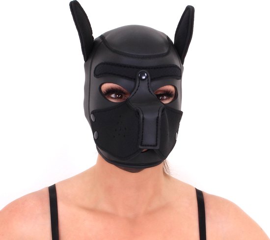 Meitaoyigou Full Face Maske, Weiche Latex Petplay Hundemaske mit Biegbar Ohren, Abnehmbarer Mund, Geeignet für Halloween, Urlaubsparty (L, Blau