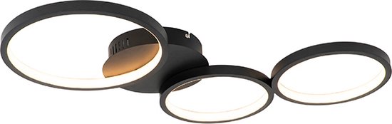QAZQA pande - Design Dimbare LED Plafondlamp met Dimmer - 3 lichts - L 68.5 cm - Zwart - Woonkamer | Slaapkamer | Keuken