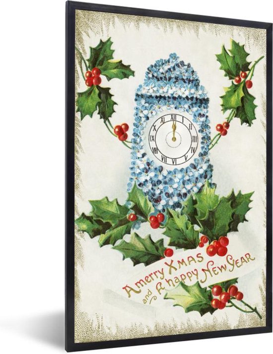 Fotolijst incl. Poster - Klok - Kunst - Kerst - 40x60 cm - Posterlijst - Kerstmis Decoratie - Kerstversiering - Kerstdecoratie Woonkamer - Kerstversiering - Kerstdecoratie voor binnen - Kerstmis