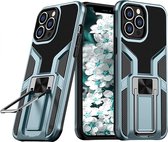 Hoesje Geschikt voor iPhone 13 Pro Max – Schokbestendig Ultra Slim Soft TPU Cover met kicktand Ringhouder – Cyan