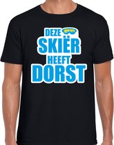 Apres ski t-shirt Deze skieer heeft dorst zwart  heren - Wintersport shirt - Foute apres ski outfit/ kleding/ verkleedkleding S
