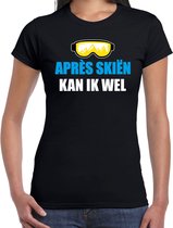 Apres ski t-shirt Apres skieen kan ik wel zwart  dames - Wintersport shirt - Foute apres ski outfit/ kleding/ verkleedkleding S