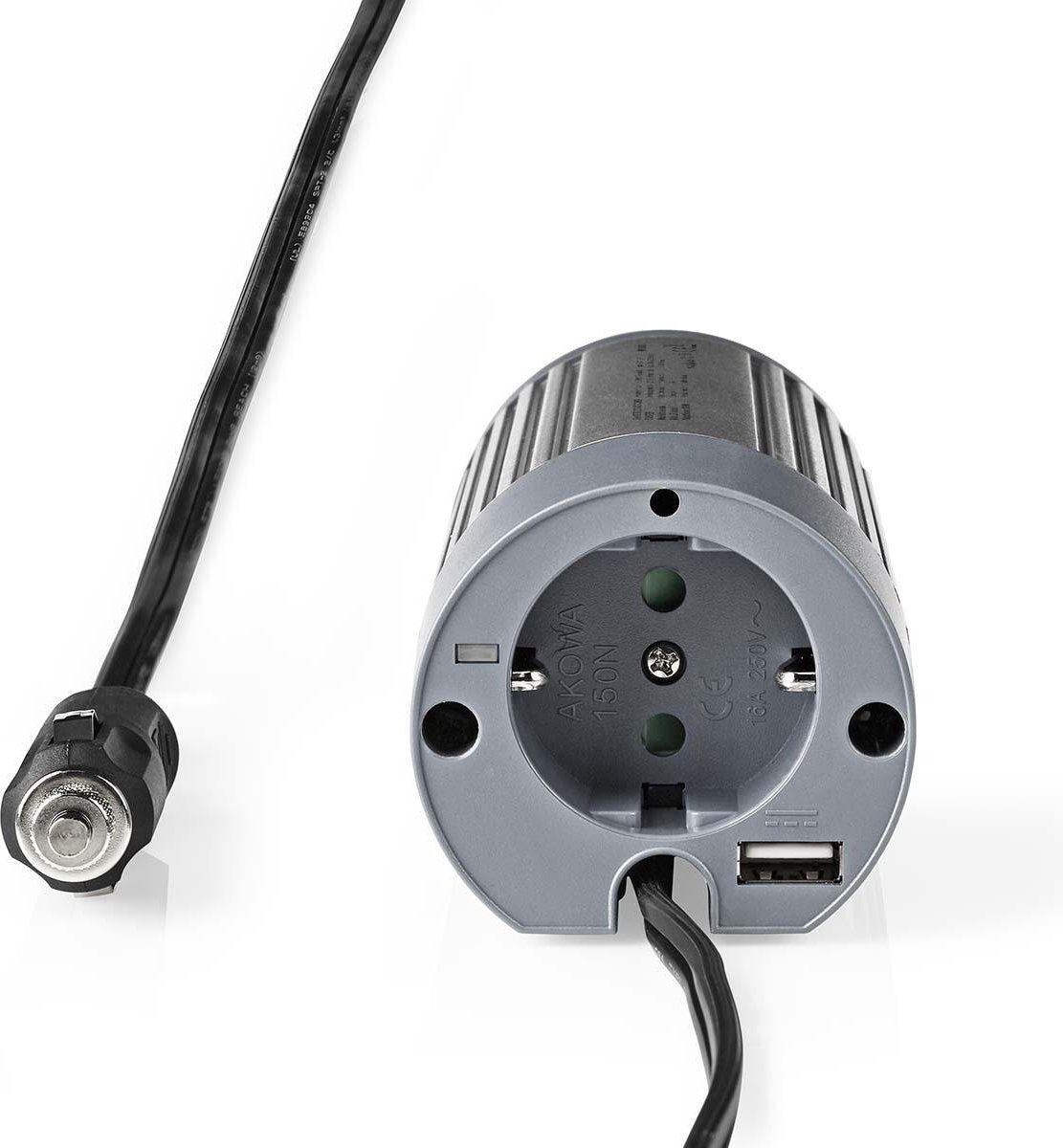 Nedis Inverter Gemodificeerde Sinusgolf - Ingangsvoltage: 24 V DC - Apparaat stroomoutput: Type F (CEE 7/3) - 230 V AC 50 Hz - 100 W - Piekvermogen: 200 W - Sigarettenaansteker - Zilver