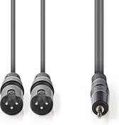 Nedis Gebalanceerde Audiokabel - 2x XLR 3-Pins Male - 3,5 mm Male - Vernikkeld - 1.50 m - Rond - PVC - Donkergrijs - Kartonnen Sleeve