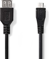 USB-Adapter | USB 2.0 | USB Micro-B Male | USB-A Female | 480 Mbps | 0.20 m | Rond | Vernikkeld | PVC | Zwart | Polybag