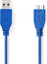 USB-Kabel | USB 3.2 Gen 1 | USB-A Male | USB Micro-B Male | 5 Gbps | Vernikkeld | 0.50 m | Rond | PVC | Blauw | Polybag