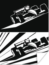 Une illustration de deux voitures noir et blanc de l'affiche Formule 1 60x80 cm - Tirage photo sur Poster (décoration murale salon / chambre)
