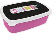 Broodtrommel Roze - Lunchbox Zomer - Quote - Blauw - Brooddoos 18x12x6 cm - Brood lunch box - Broodtrommels voor kinderen en volwassenen