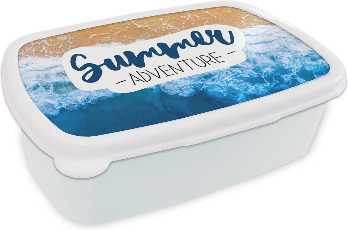 Broodtrommel Wit - Lunchbox - Brooddoos - Strand - Zee - Quote - Zomer - 18x12x6 cm - Volwassenen