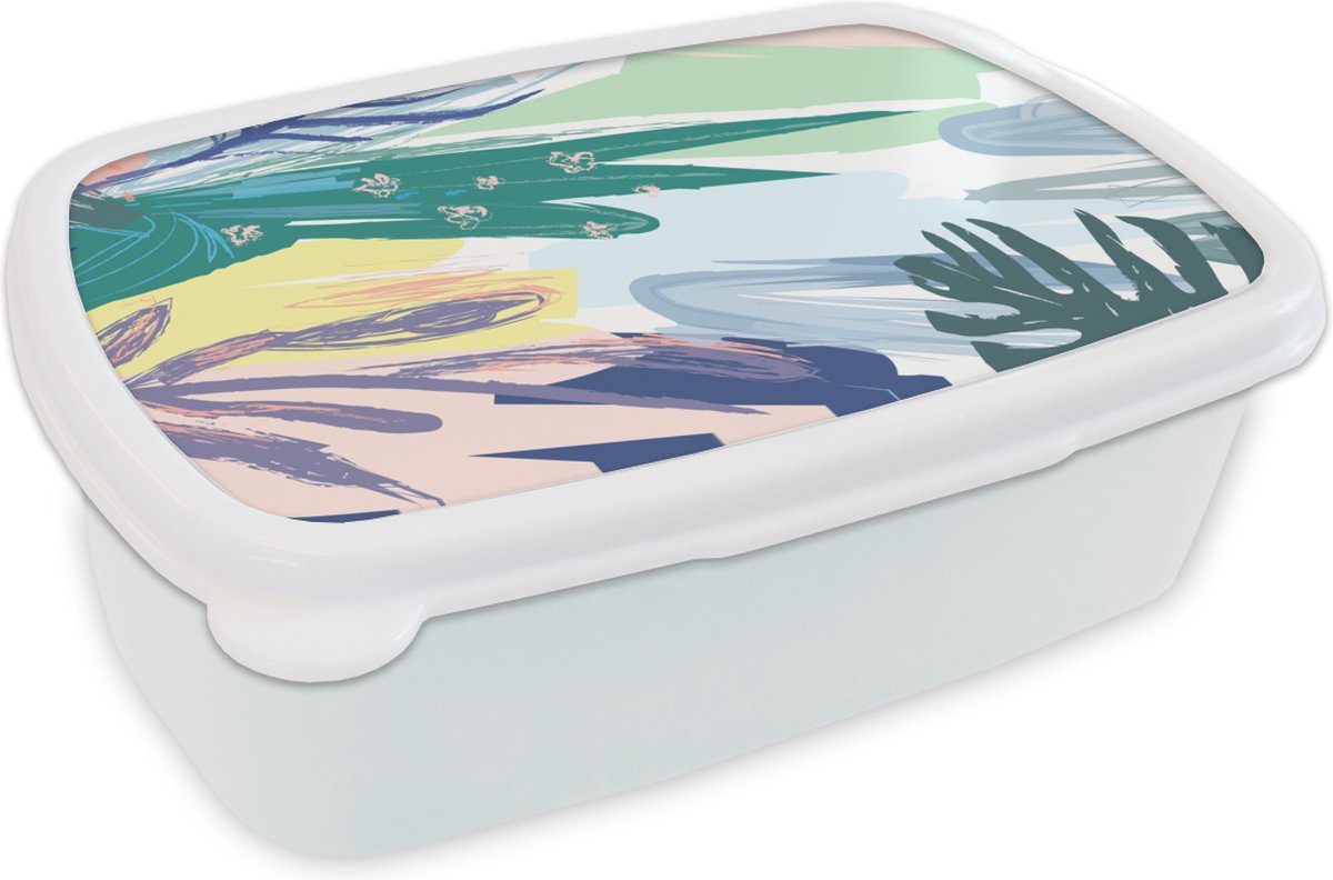 Broodtrommel Wit - Lunchbox - Brooddoos - Zomer - Vlek - Kleur - 18x12x6 cm - Volwassenen