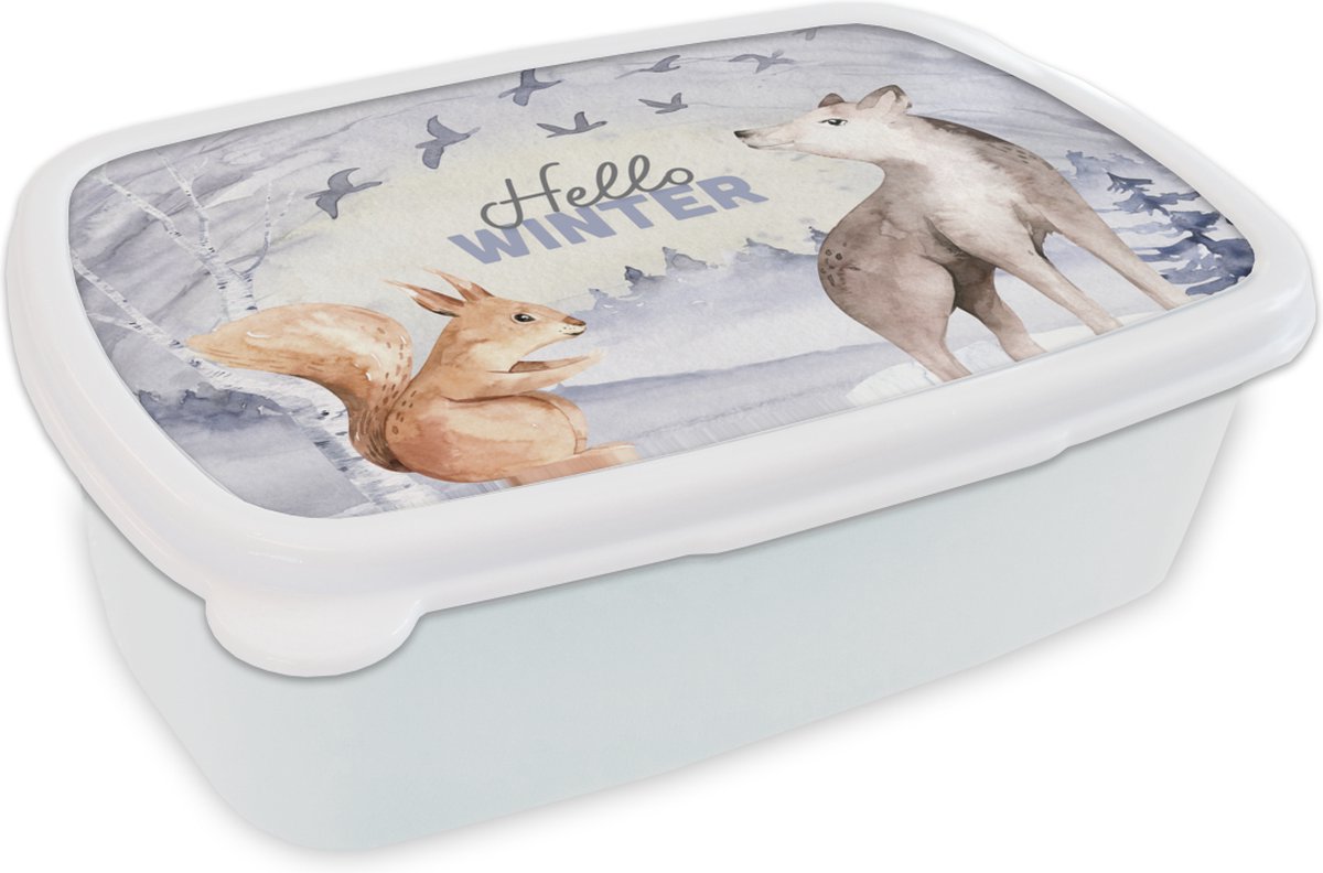 Broodtrommel Wit - Lunchbox - Brooddoos - Sneeuw - Winter - Dieren - 18x12x6 cm - Volwassenen