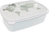Bread Bin Wit - Lunch Box - Bread Box - Wereldkaart - Aquarelle - Grijs - 18x12x6 cm - Adultes