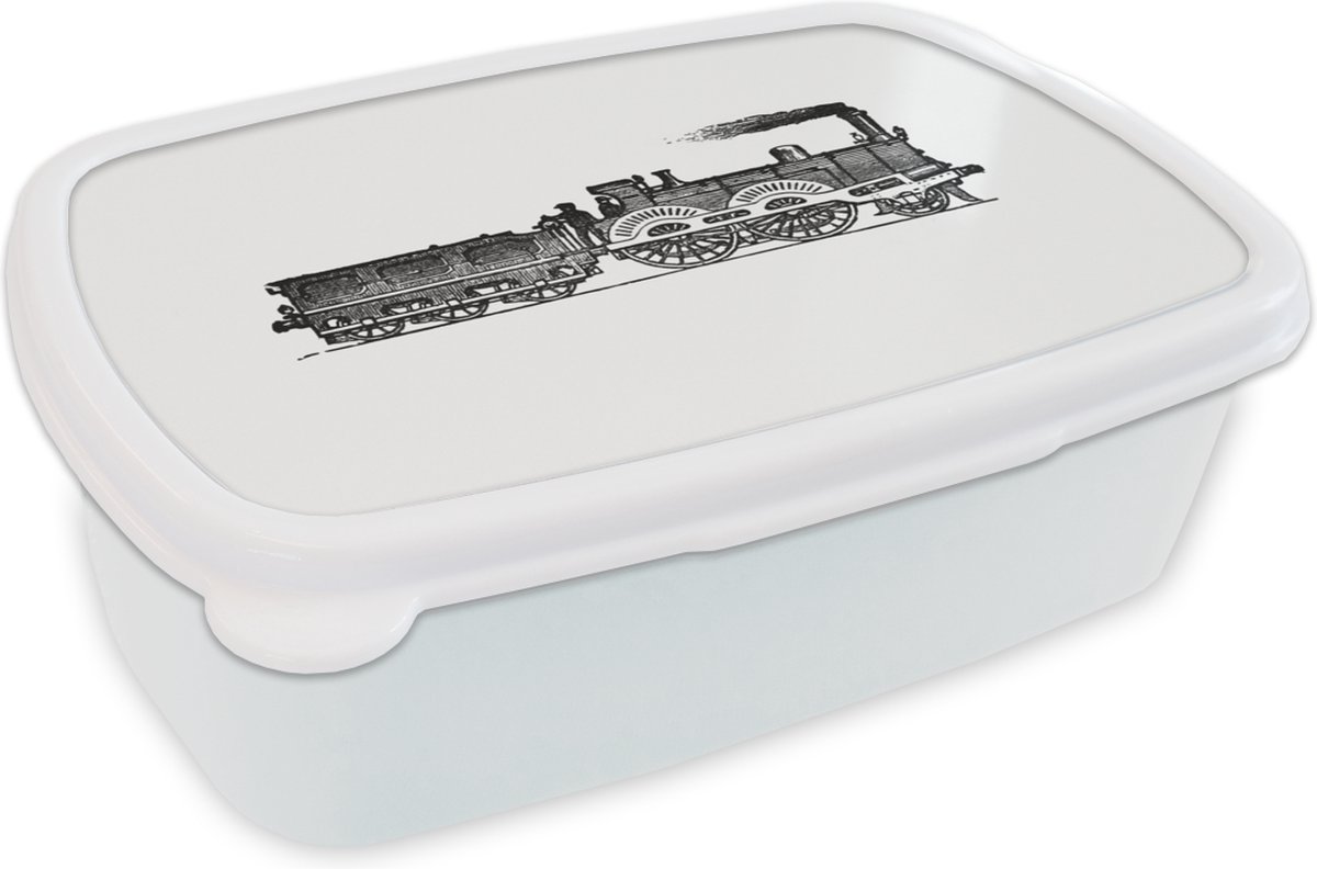 Broodtrommel Wit - Lunchbox - Brooddoos - Vintage - Trein - Stoomtrein - 18x12x6 cm - Volwassenen