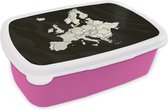 Broodtrommel Roze - Lunchbox - Brooddoos - Kaart - Europa - Zwart - 18x12x6 cm - Kinderen - Meisje